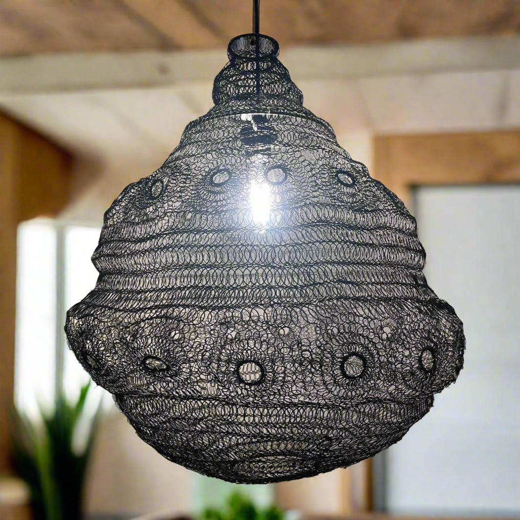 CGC CASABLANCA Large Black Mesh Moroccan Metal Ceiling Pendant Light and Lamp Shade
