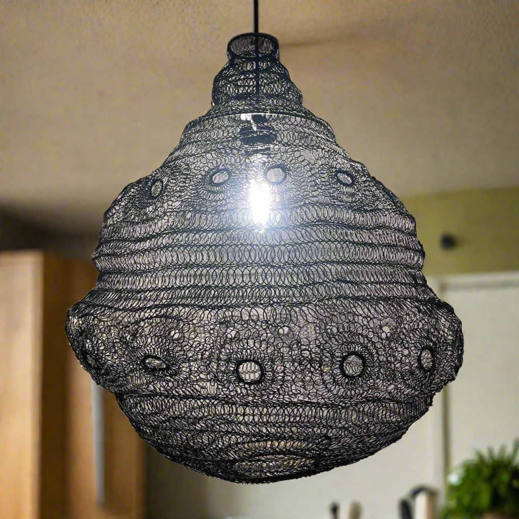 CGC CASABLANCA Large Black Mesh Moroccan Metal Ceiling Pendant Light and Lamp Shade