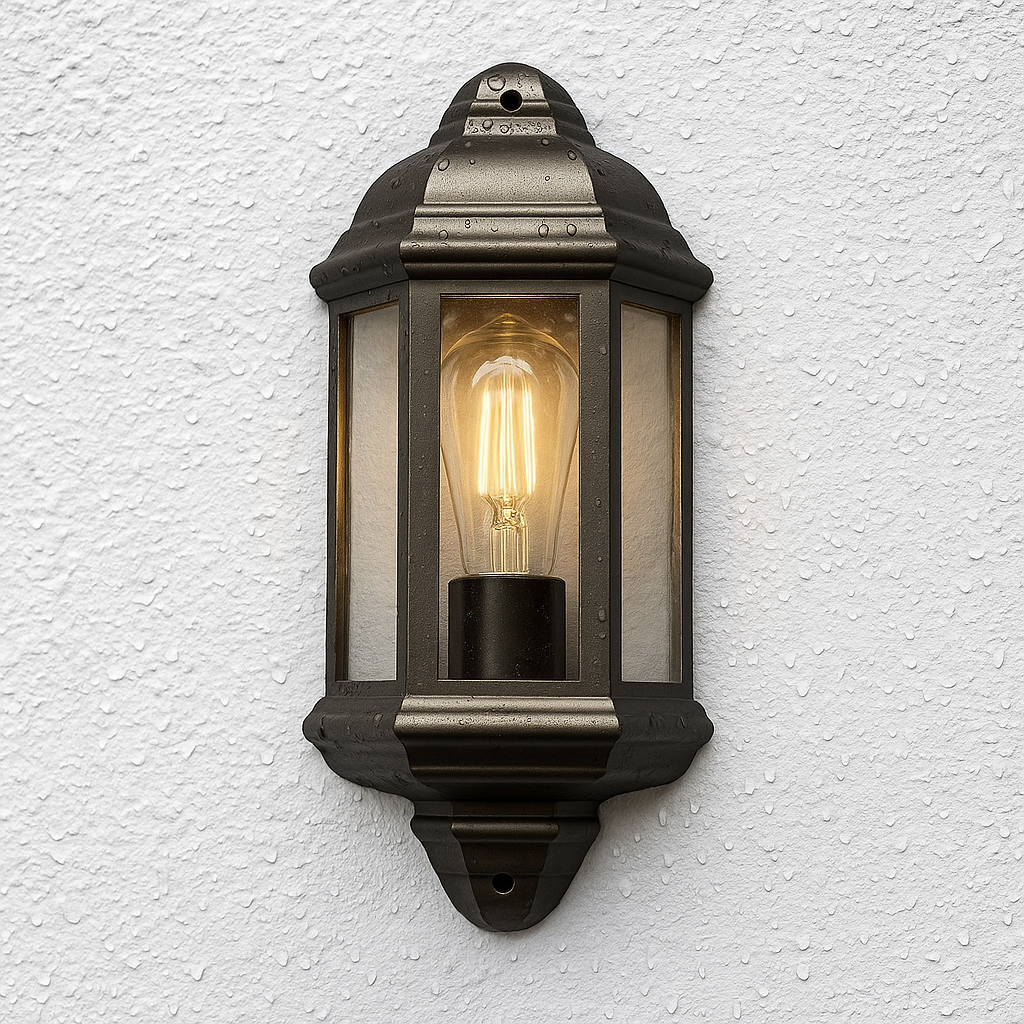 CGC Fred Black Outdoor Half Wall Light Lantern with PIR Motion Sensor