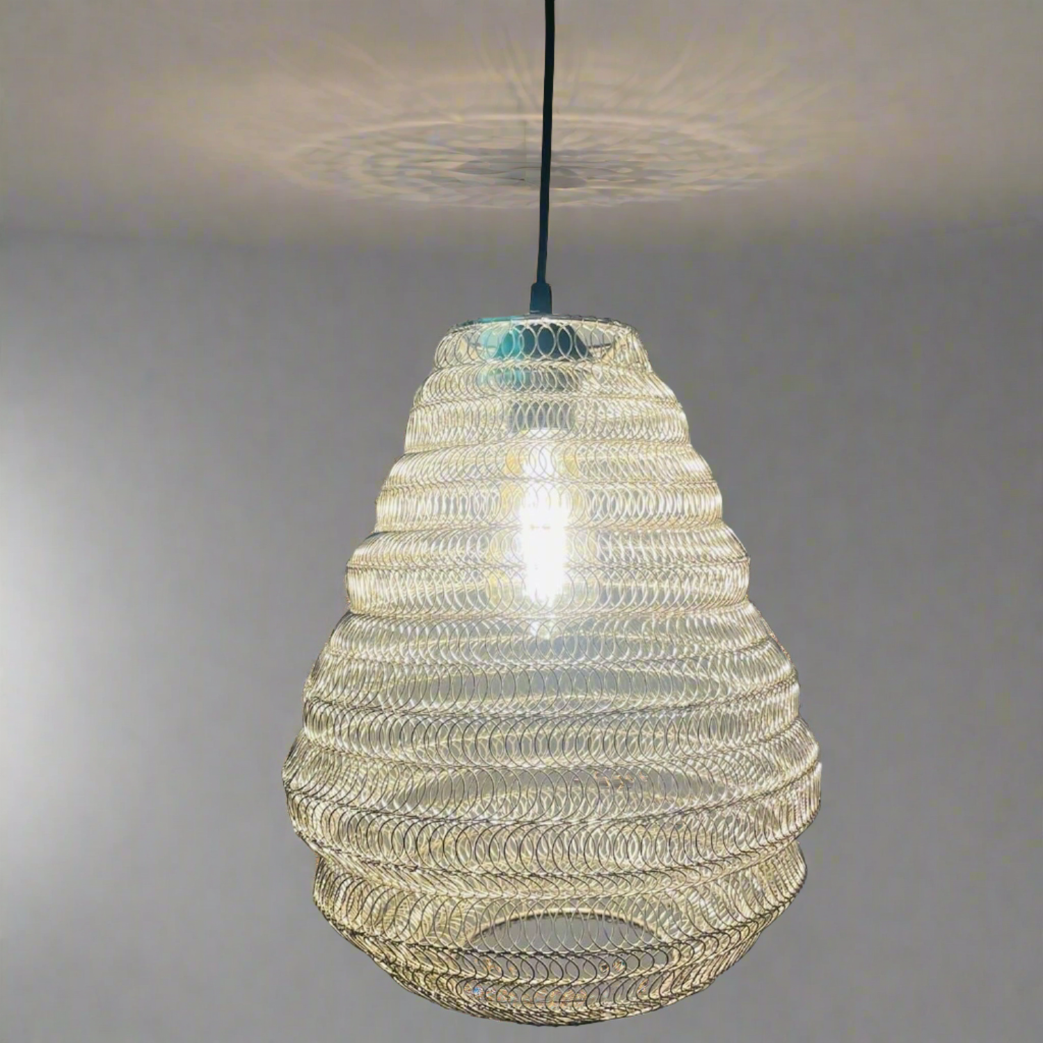 CGC CASABLANCA Medium Silver Mesh Morrocan Metal Ceiling Pendant Light and Lamp Shade