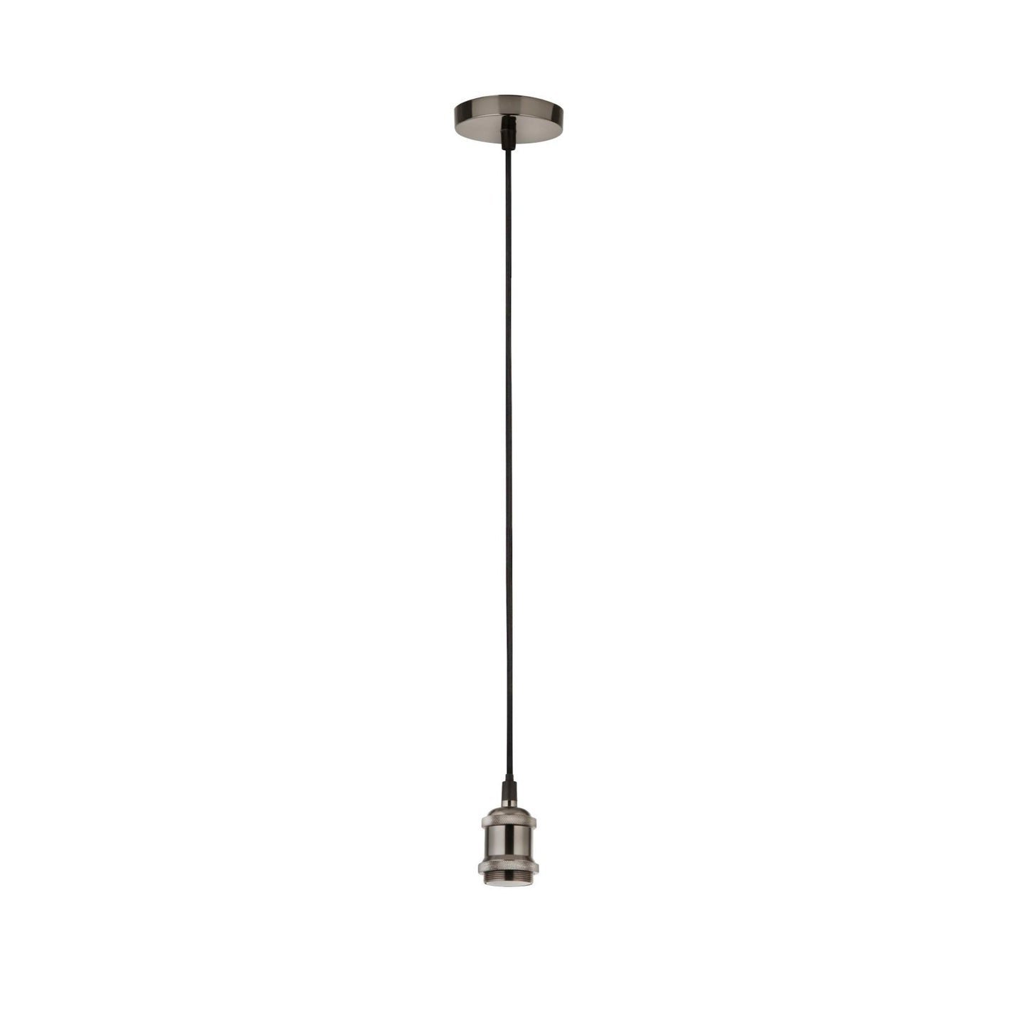 Finding a pendant light that matches your individual style and taste can be difficult. Thanks to CGC CASSIE satin silver 1.5m adjustable E27 ceiling pendant and matching ceiling Rose, you can customize a light fixture to perfectly match your decor. Beautifully etched detailing sets this ceiling pendant above the rest it also comes with a matching ceiling rose and braided fabric black cord.
