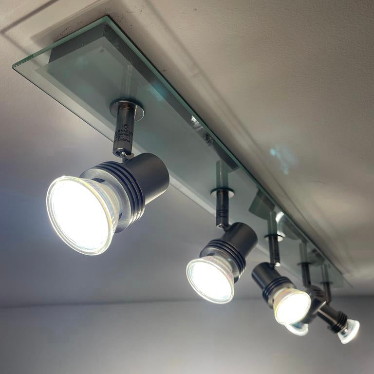 CGC TOP HAT Satin Silver & Glass GU10 Ceiling Bar Spotlight