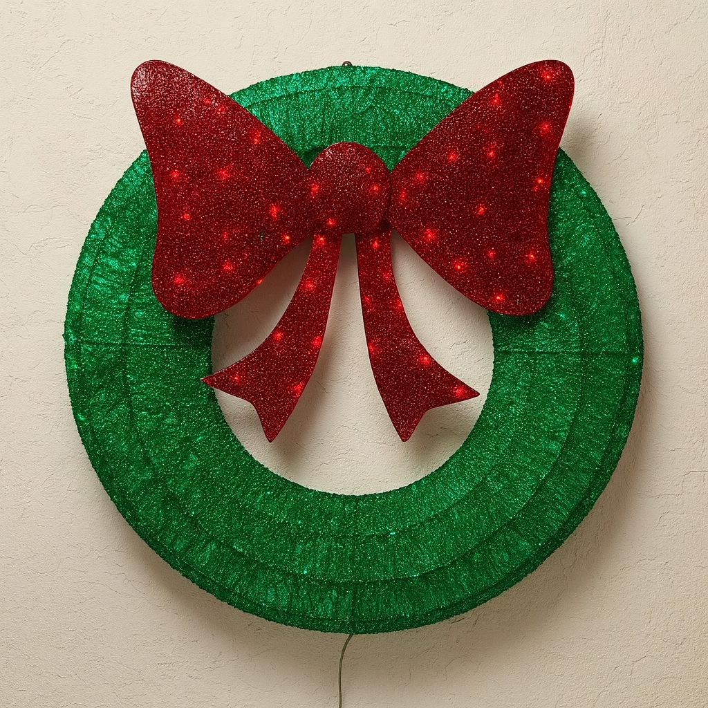 CGC Extra Large 90cm Luxury LED Glitter Green With Red Bow LED Christmas Wreath