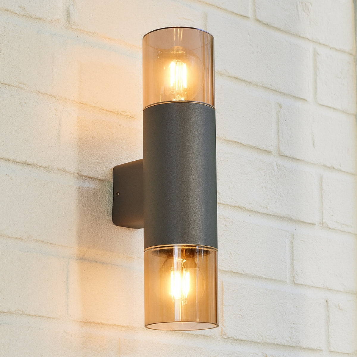CGC CORTEZ Anthracite Dark Grey Up and Down Outdoor Wall Light with Smoked Diffuser IP44 E27