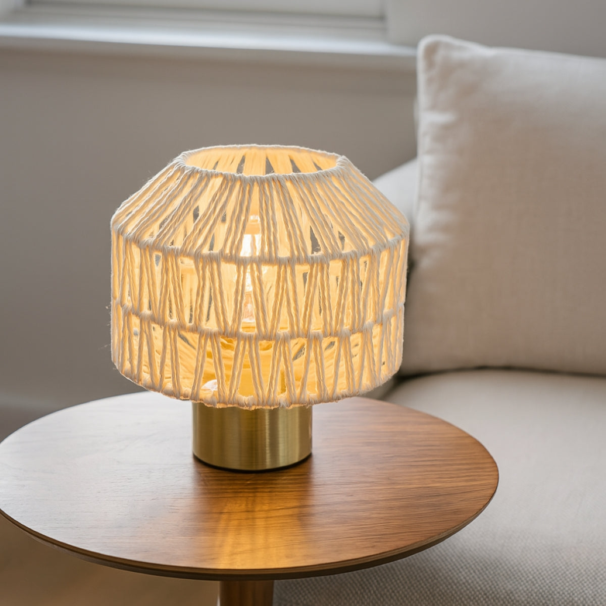 CGC WOVEN White Woven Table Lamp with Gold Base