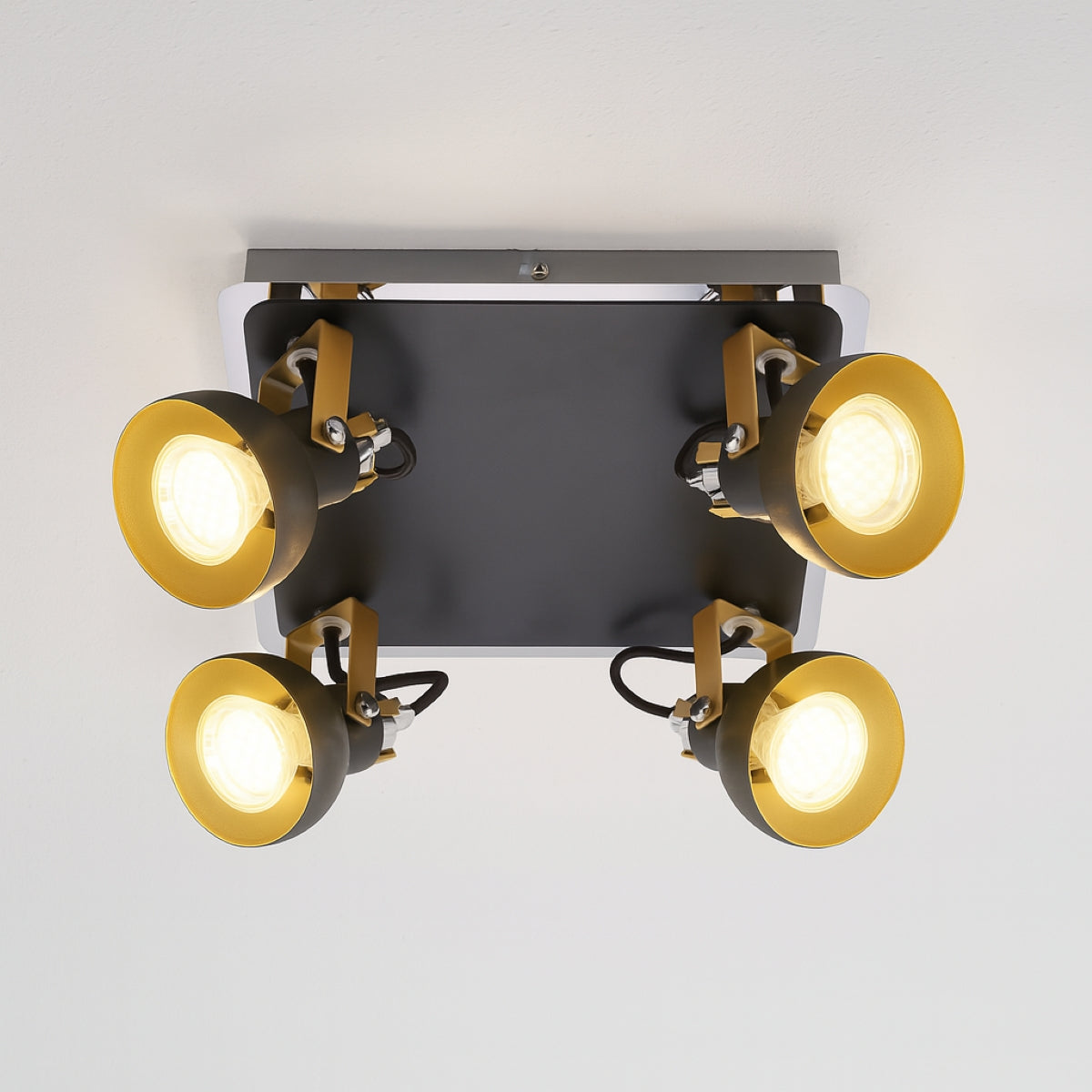 CGC SAFF 4 Head Black Adjustable Wall Ceiling Light With Gold & Chrome Detail