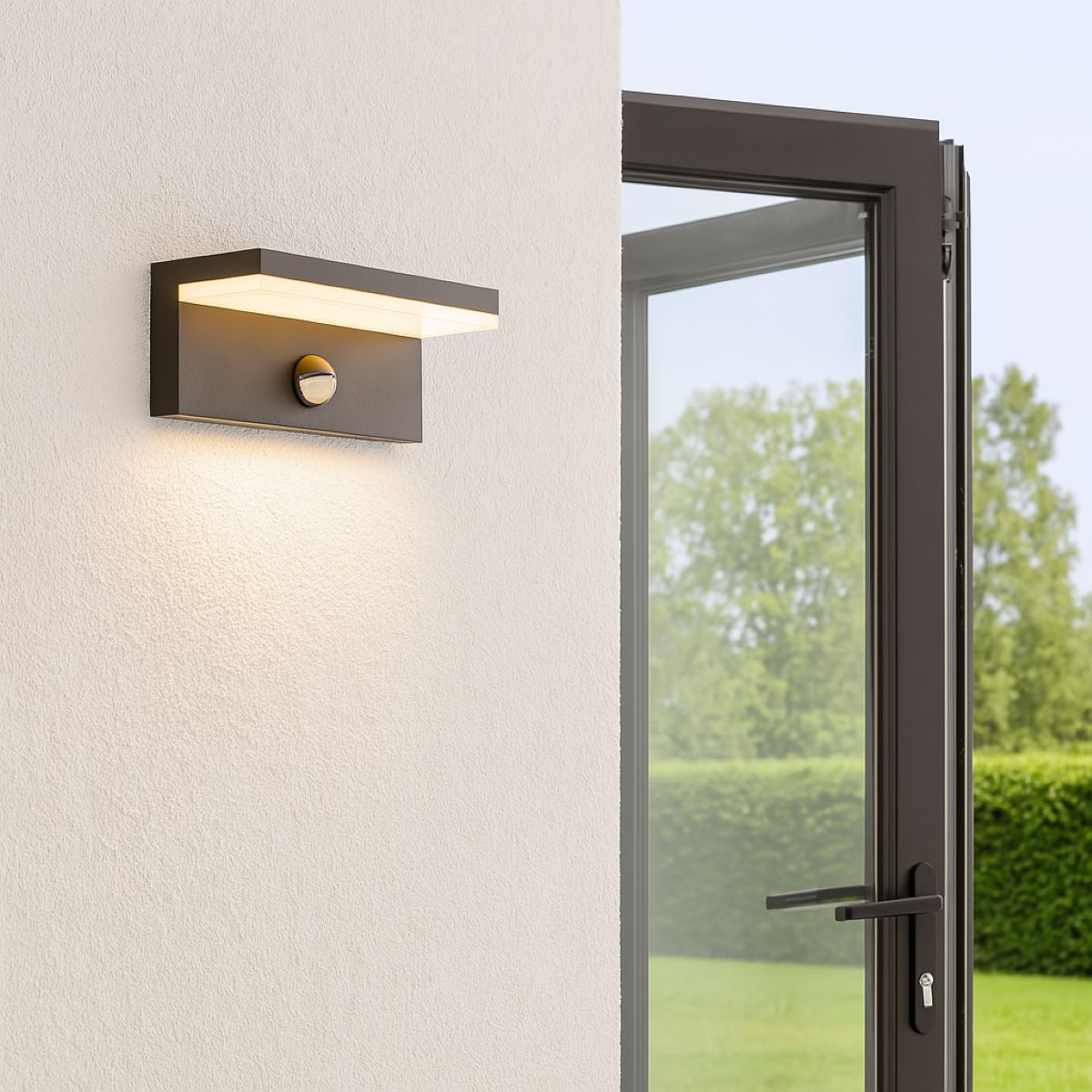 CGC Dallas Black Rectangular Outdoor Wall Light PIR Motion Sensor LED Opal Diffuser 3000k Warm White IP54