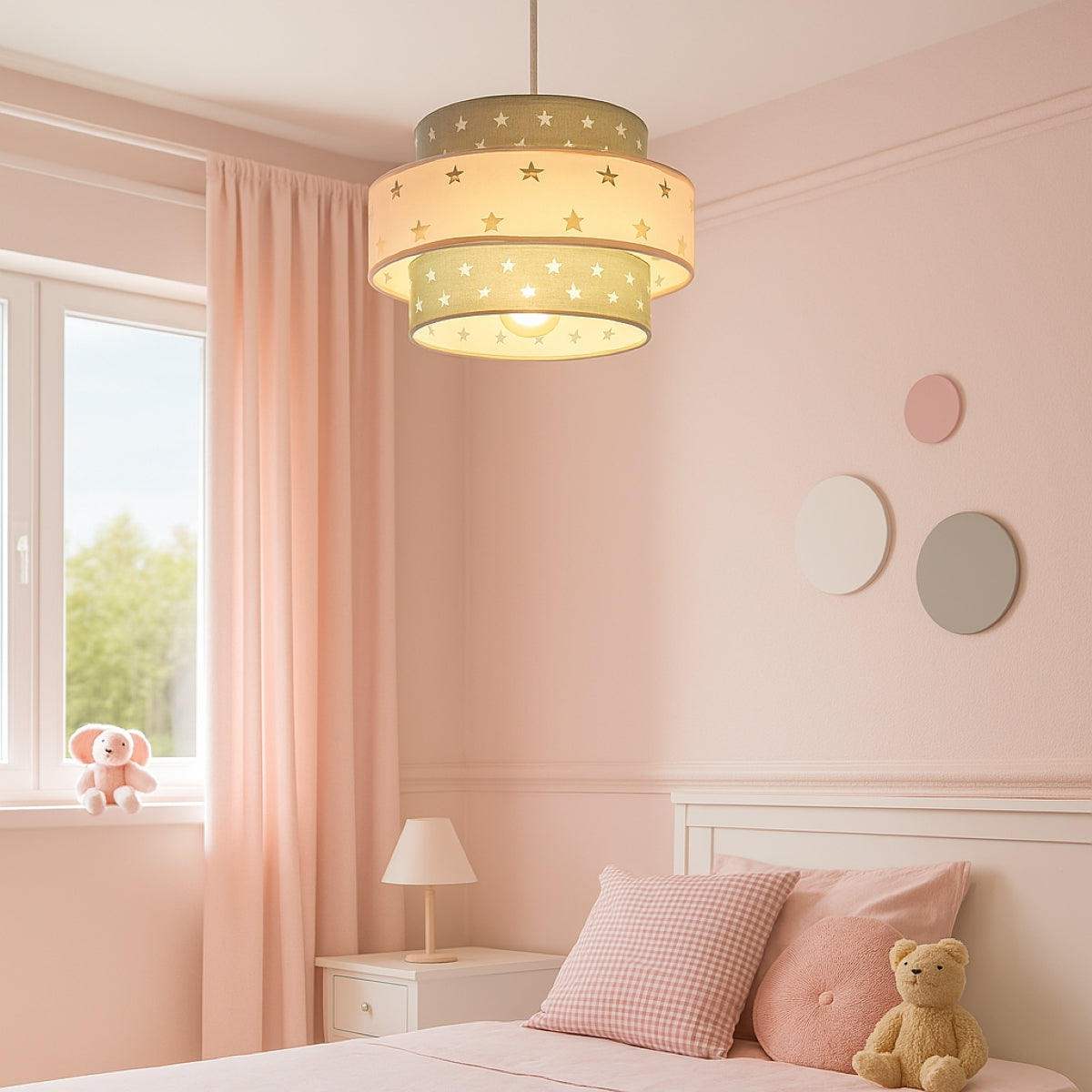 CGC STARLIGHT Grey & Pink Star Two Tier Easy Fit Lamp Shade