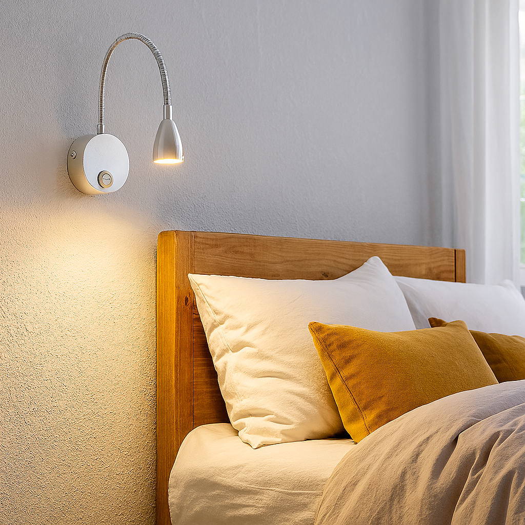 CGC STONEY LED Chrome Flexible Wall Light Bedside Table Reading Light
