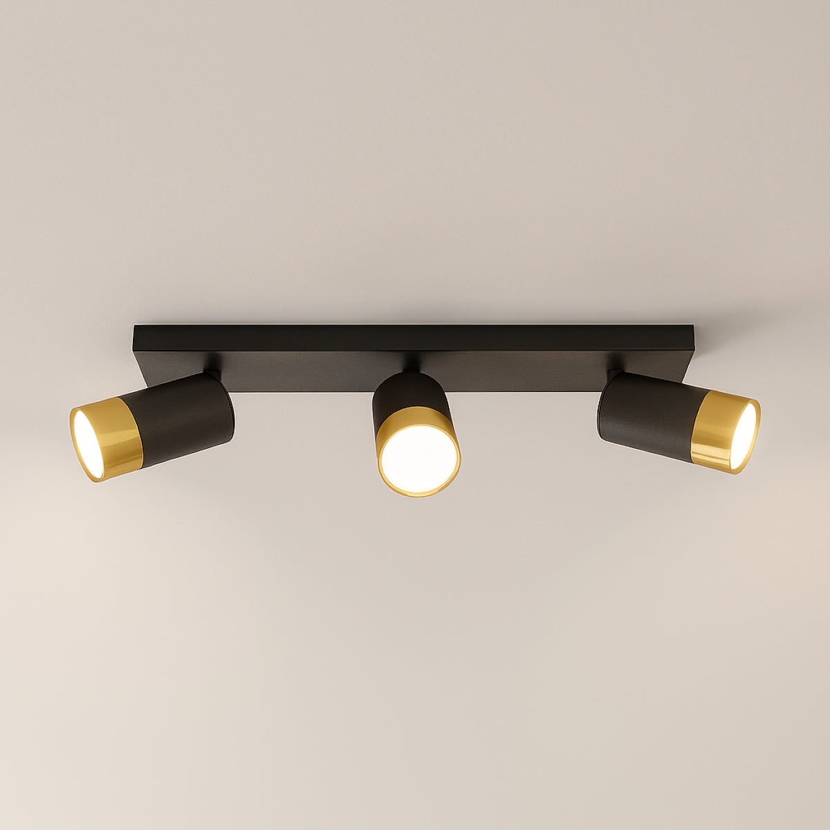 CGC PUZON Black & Gold GU10 Adjustable Triple Three Head GU10 Ceiling Spotlight Bar Light