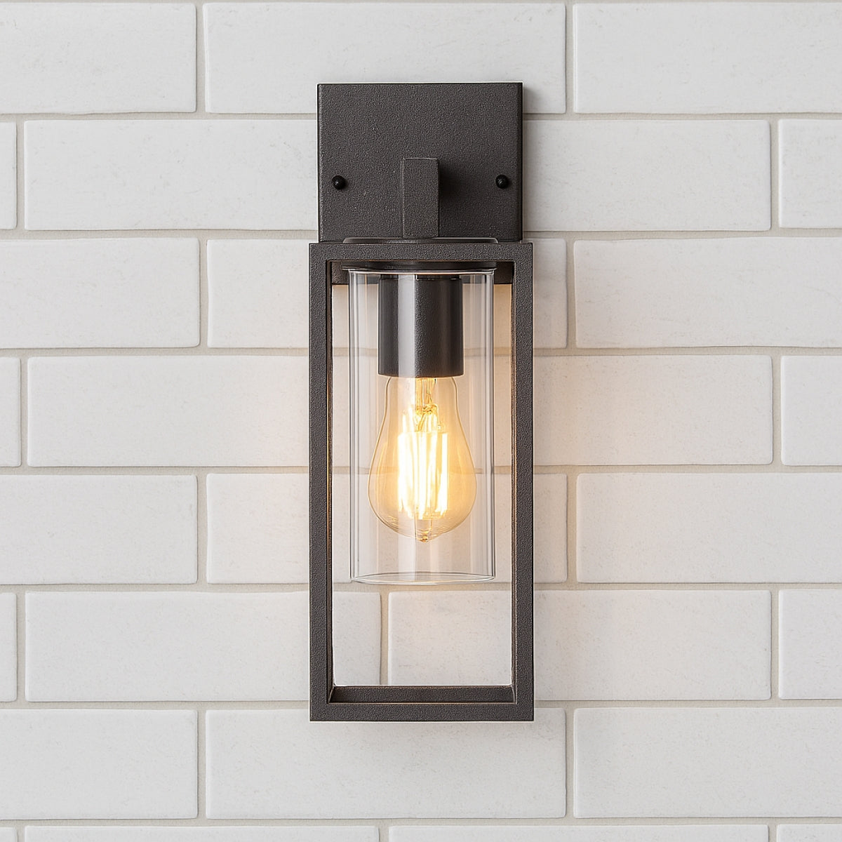 CGC CHLOE Down Black E27 Outdoor Wall Light Lantern Clear Diffuser IP54 Down