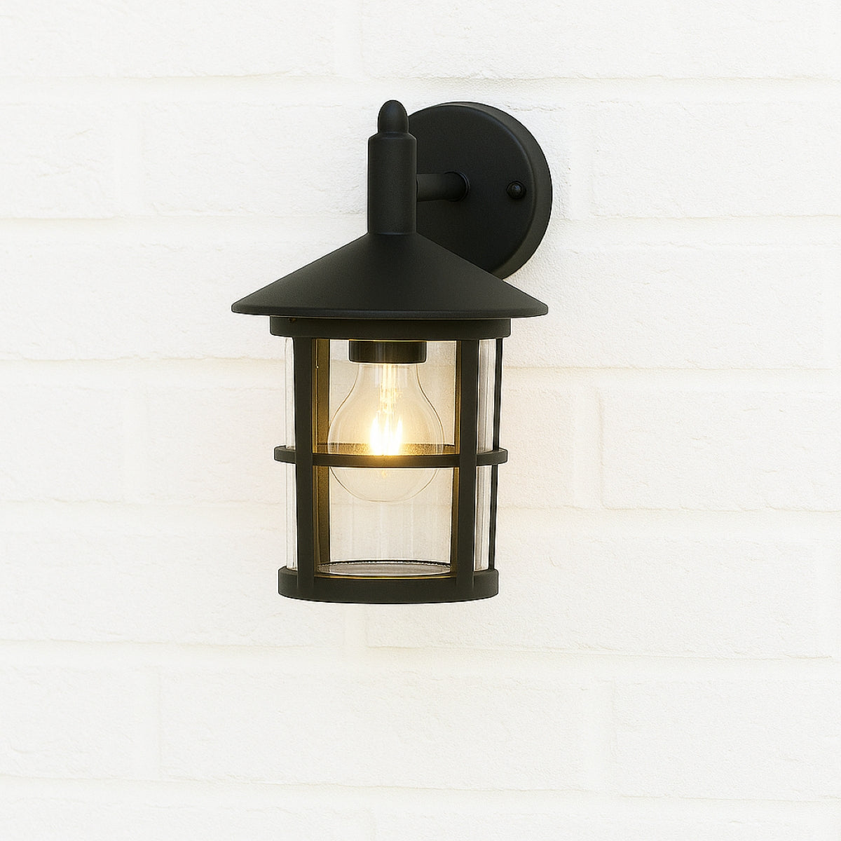 CGC OLIVIA Large Black Traditional Outdoor Wall Lantern Clear Glass Diffuser