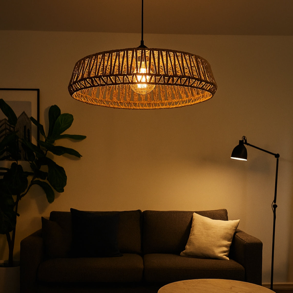 CGC Extra Large 70cm Natural String Woven Round Easy Fit Lampshade