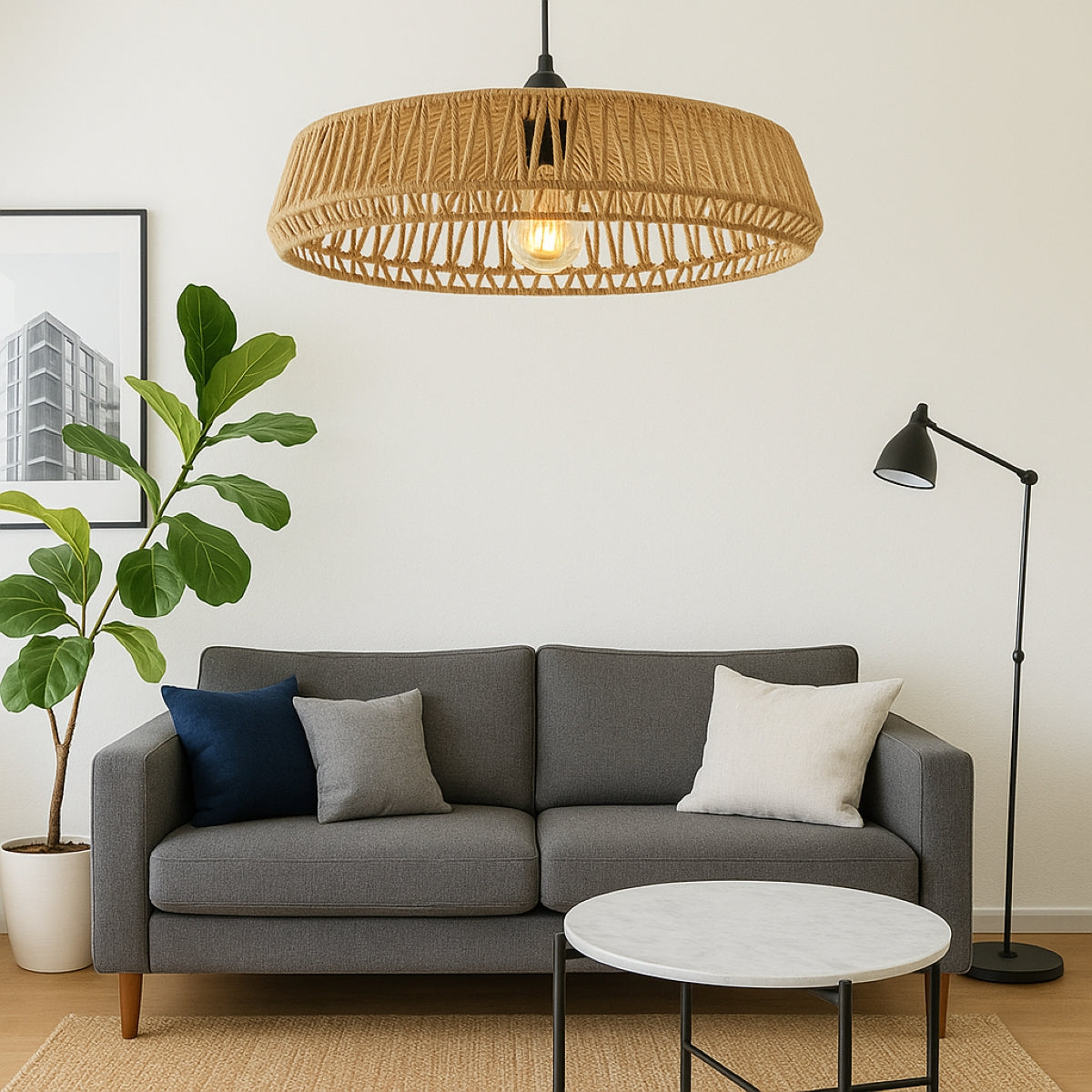 CGC Extra Large 70cm Natural String Woven Round Easy Fit Lampshade
