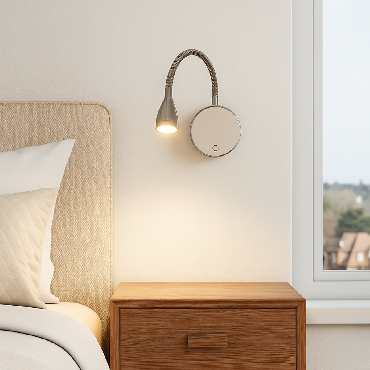 CGC MATILDA Satin Nickel Adjustable Flexible Neck LED Rechargeable Magnetic USB Reading Bedside Wall Light