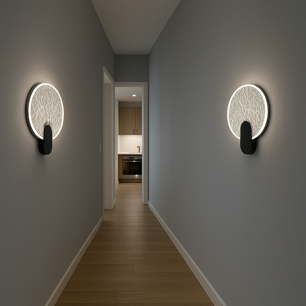 CGC CRACKLE Indoor Round LED Wall Light Black Gold and Crackle Glass Effect 6W 4200k Natural White 730lm