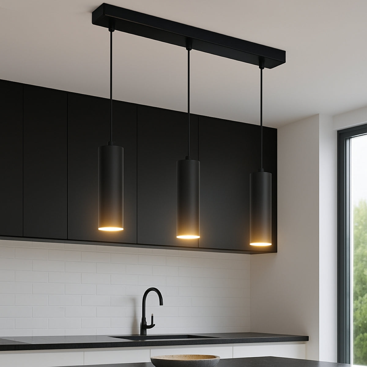 CGC CHRISTINE Black Triple Slim Cylinder Ceiling Light
