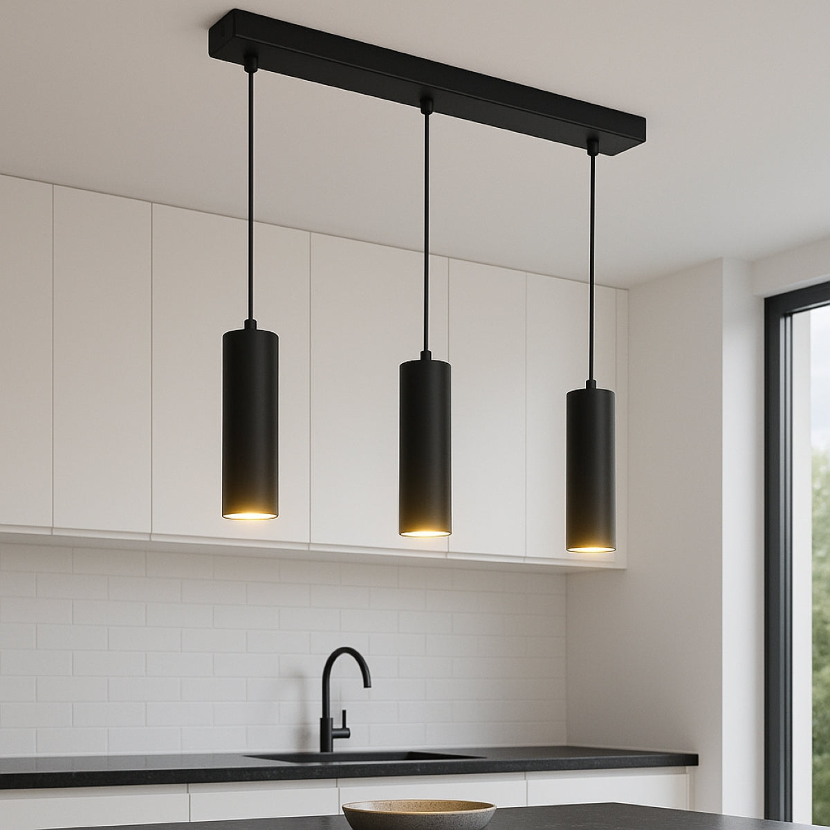 CGC CHRISTINE Black Triple Slim Cylinder Ceiling Light