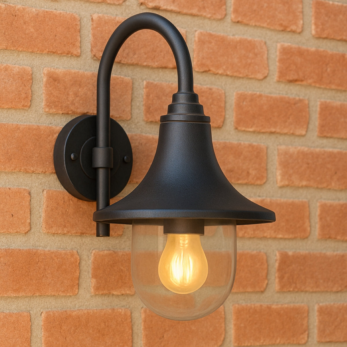 CGC DINAH Black Traditional Curved Hooked Outdoor Wall Lantern