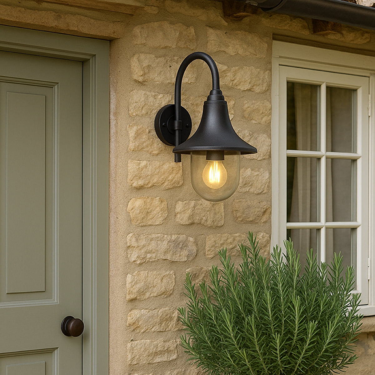 CGC DINAH Black Traditional Curved Hooked Outdoor Wall Lantern