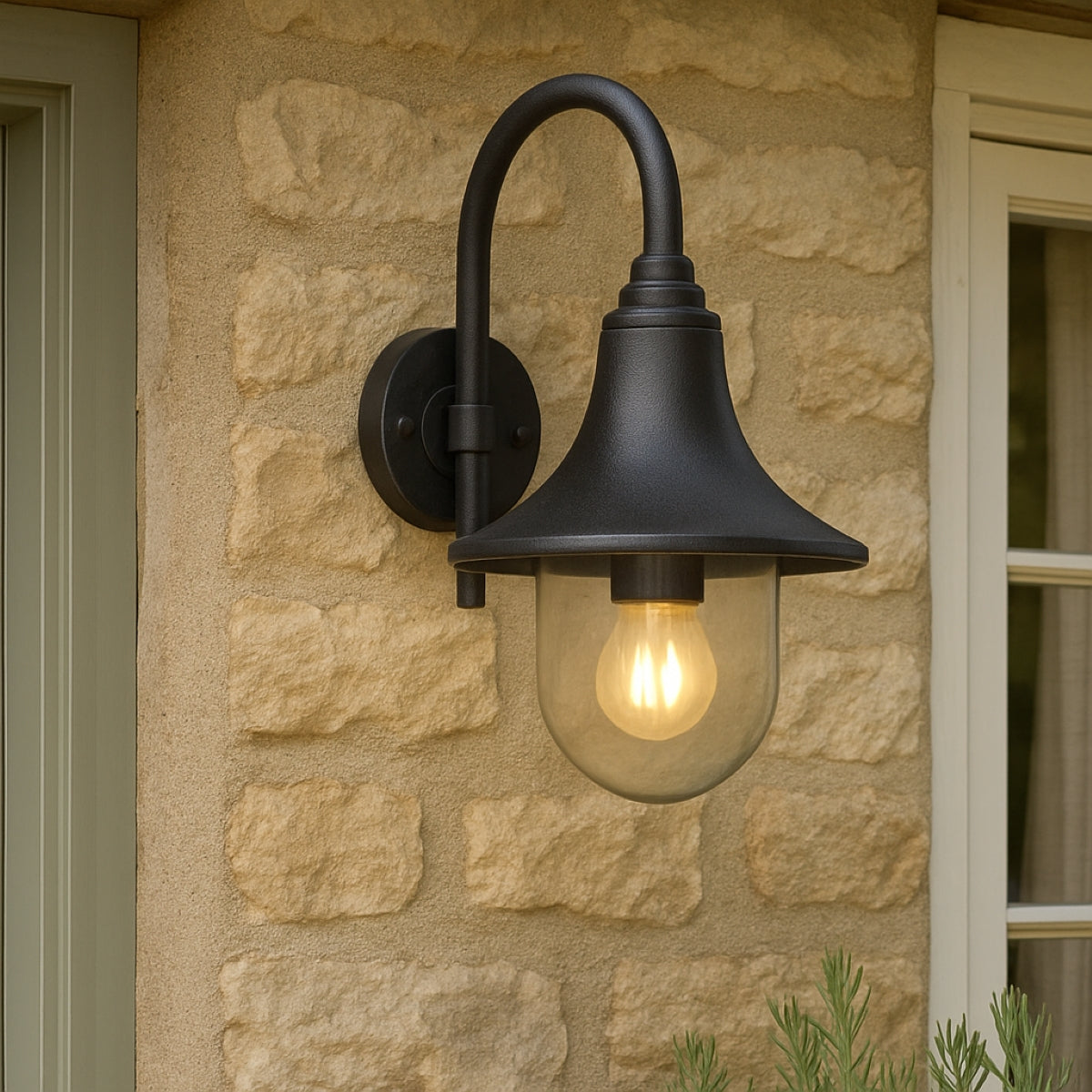 CGC DINAH Black Traditional Curved Hooked Outdoor Wall Lantern
