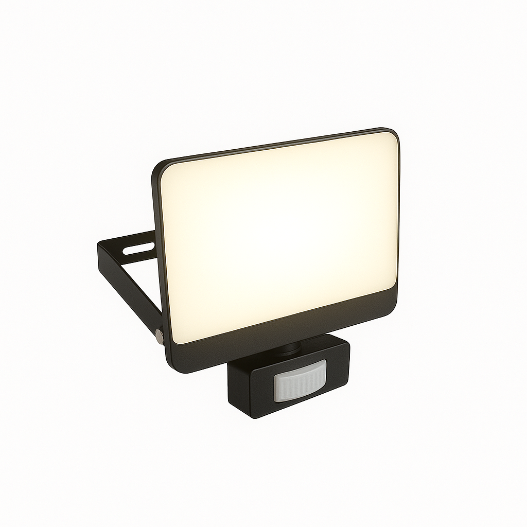 CGC PARRY 15W LED PIR Motion Sensor Floodlight Black Body with Full Front White Opal Diffuser 1300lm 4000k
