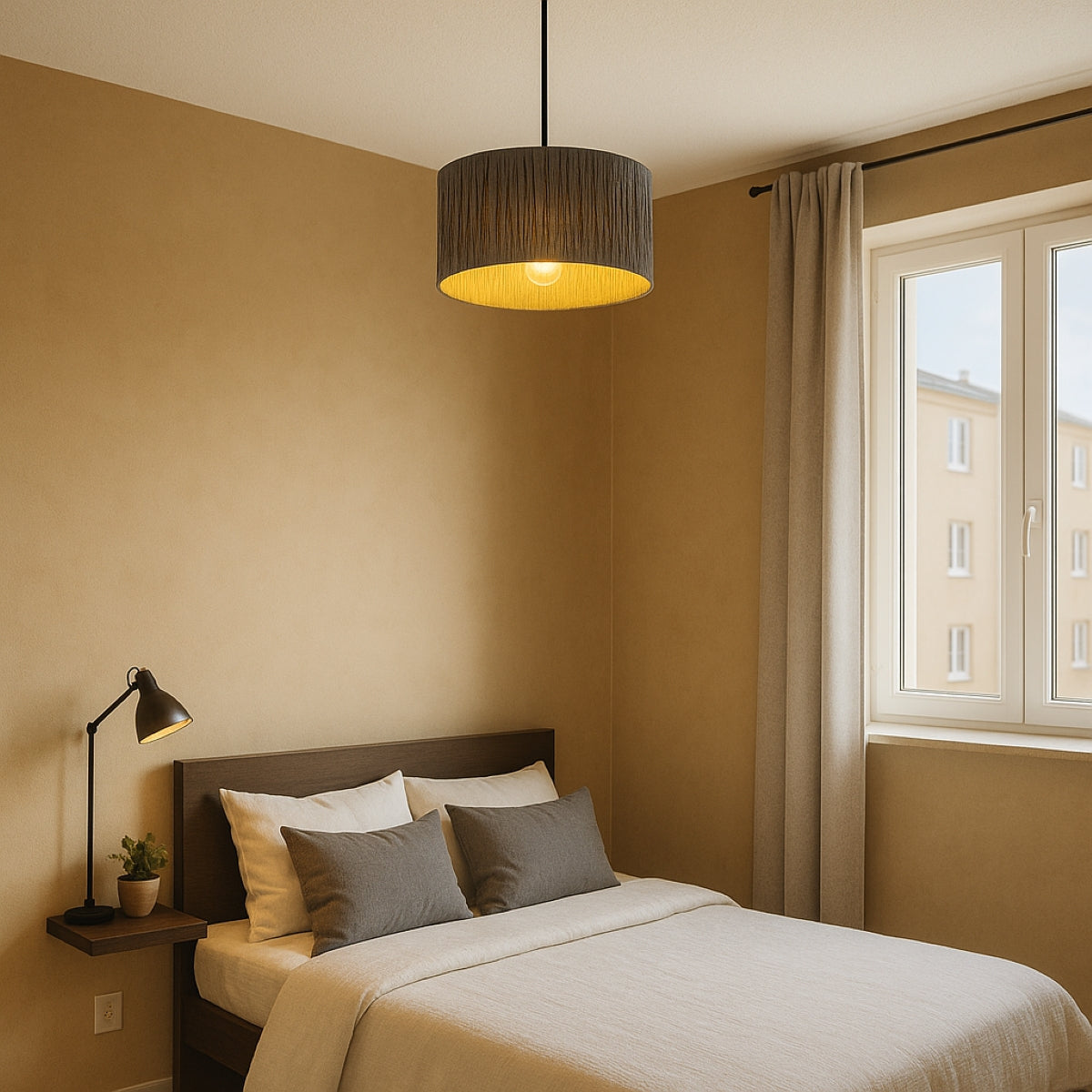 CGC RAFI Raffia Taupe Pleated Lampshade Easy Fit Pendant Shade