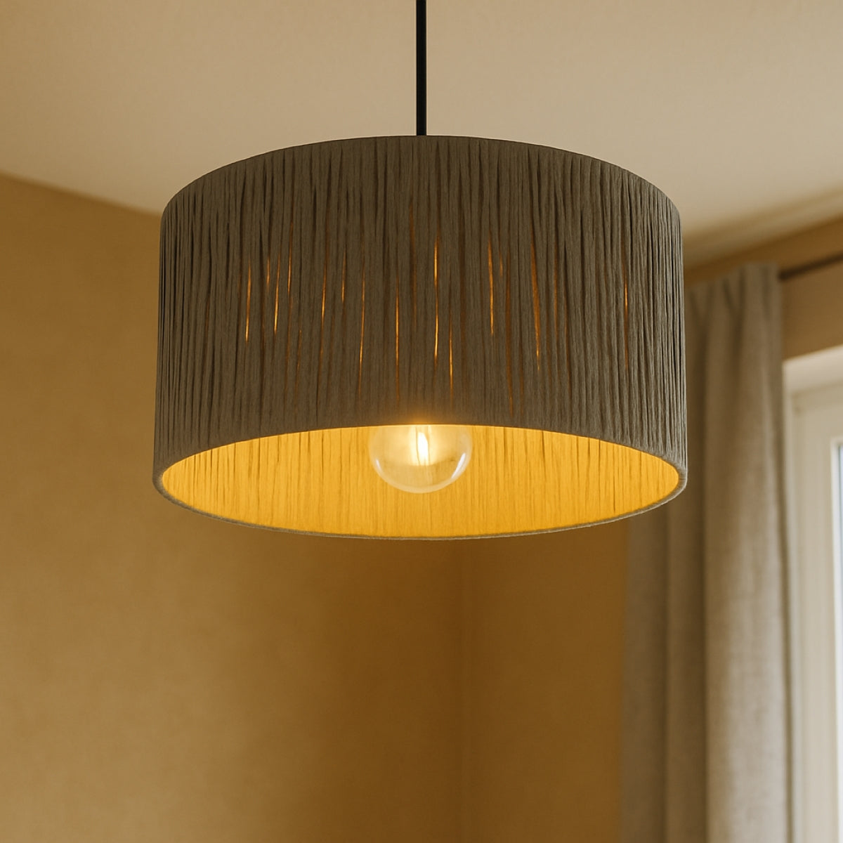 CGC RAFI Raffia Taupe Pleated Lampshade Easy Fit Pendant Shade