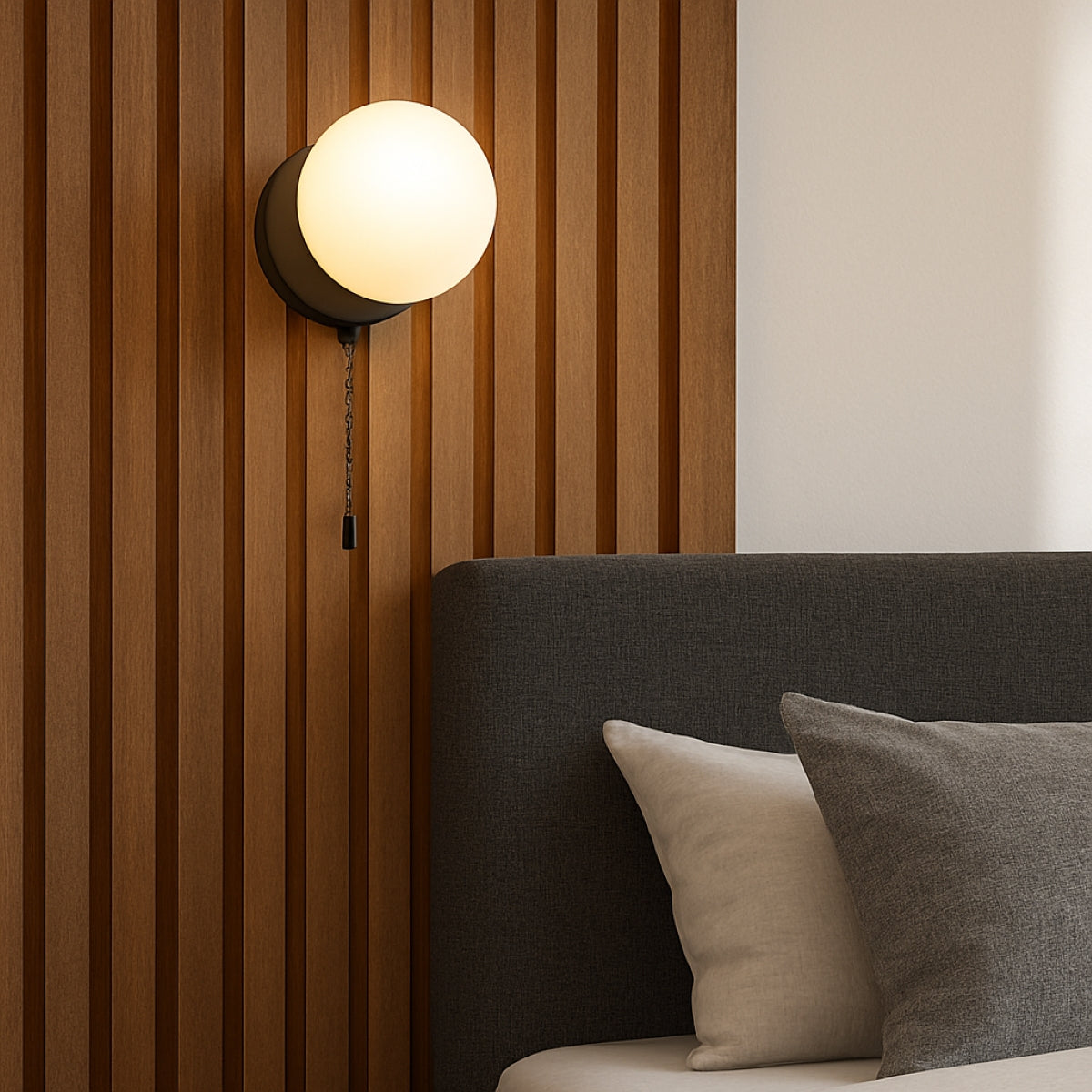 CGC MACIE Black & White Opal Globe LED Rechargeable Magnetic USB Reading Bedside Wall Light Pull Cord Switch