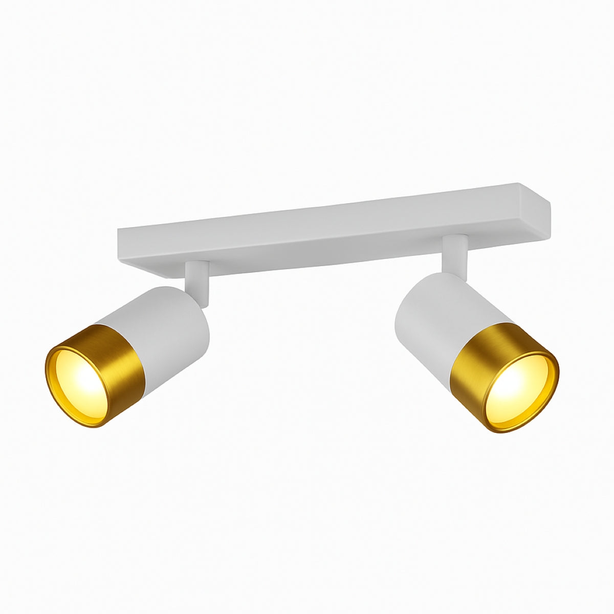 CGC PUZON White & Gold GU10 Adjustable Twin Two Head GU10 Ceiling Spotlight Bar Light