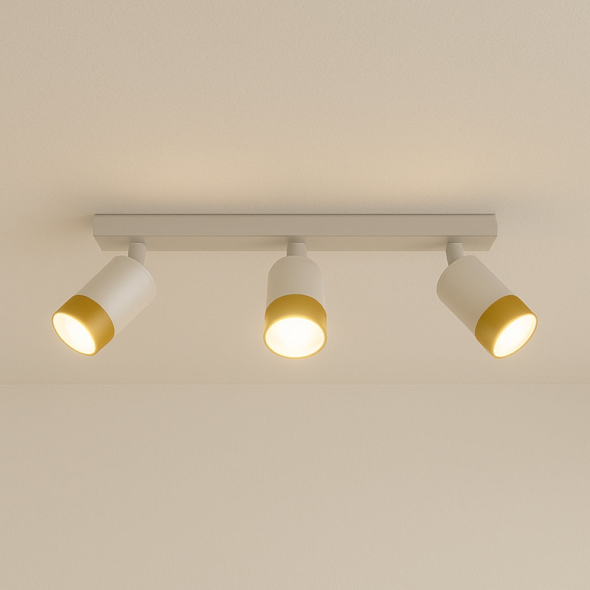 CGC PUZON White & Gold GU10 Adjustable Triple Three Head GU10 Ceiling Spotlight Bar Light