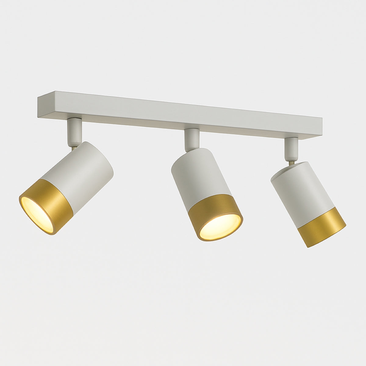 CGC PUZON White & Gold GU10 Adjustable Triple Three Head GU10 Ceiling Spotlight Bar Light
