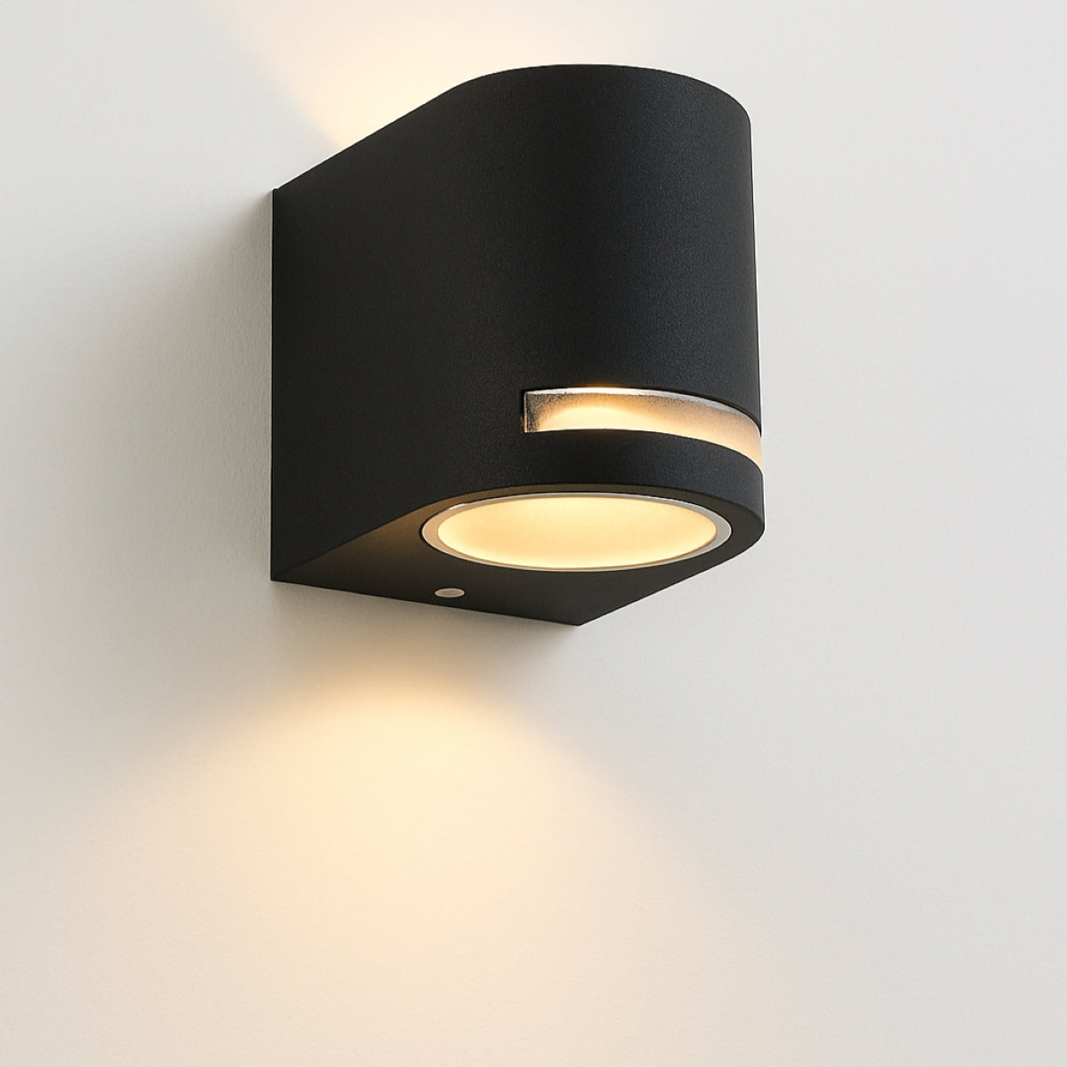 CGC OAX Black Curved GU10 Single Down Outdoor Wall Light with Halo Front Illumination IP54 240V