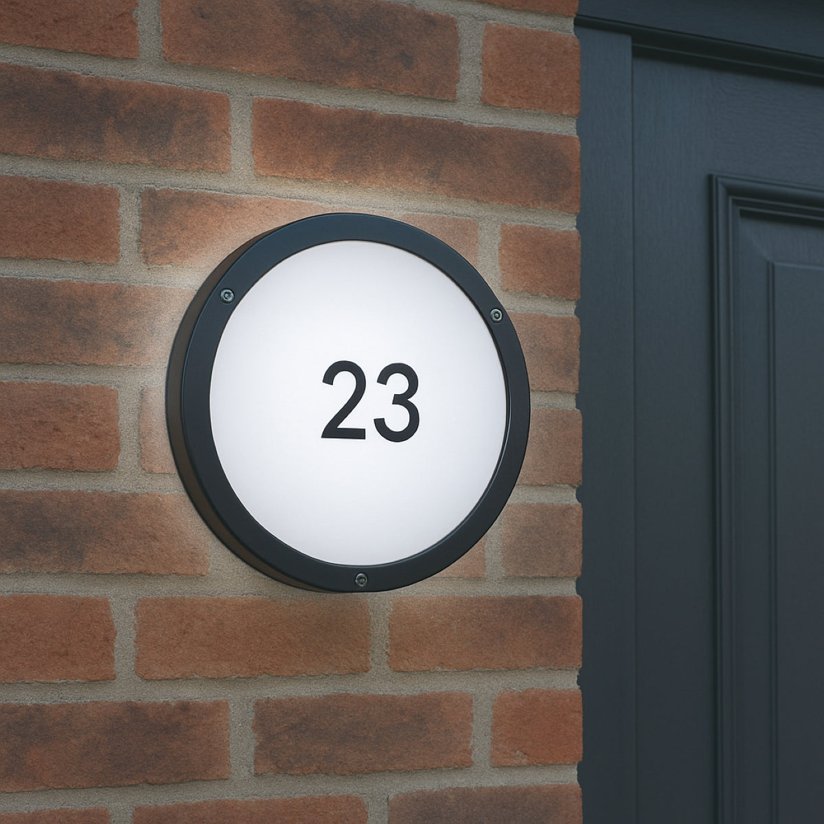 CGC STAX Round Black LED Outdoor Wall Light Bulkhead with House Number Pack