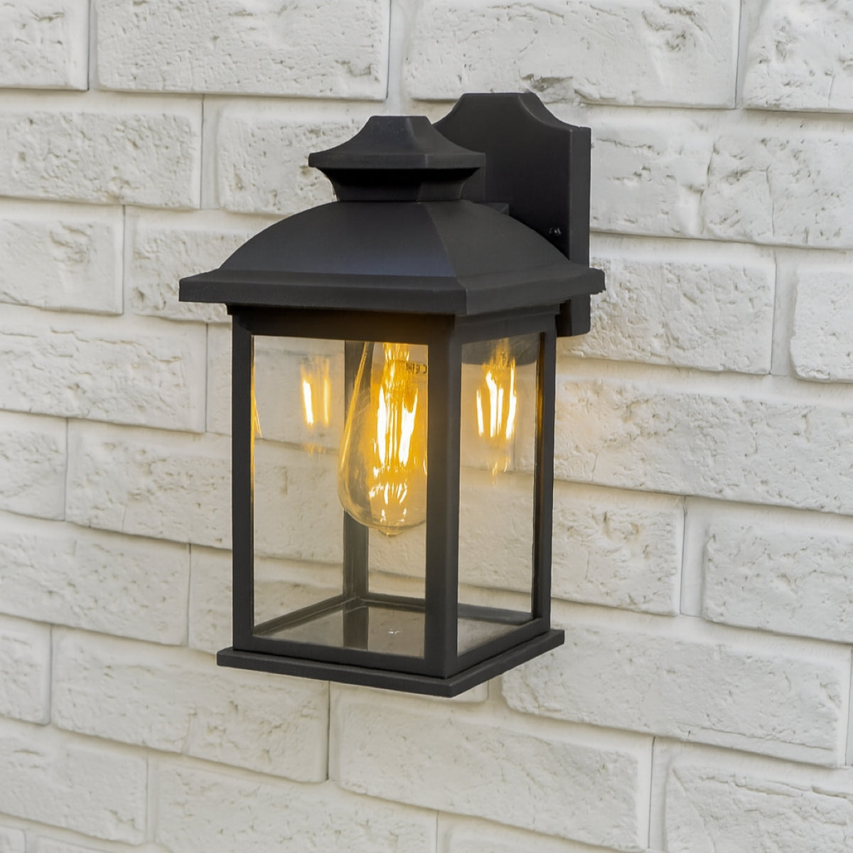 CGC LILLIAN Black Rectangle Mounted Outdoor Wall Lantern Light
