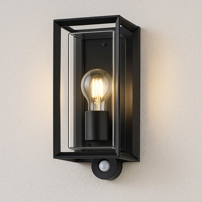 CGC FLORIANA PIR Black Outdoor Wall Light Clear Diffuser E27 Standard Screw IP54
