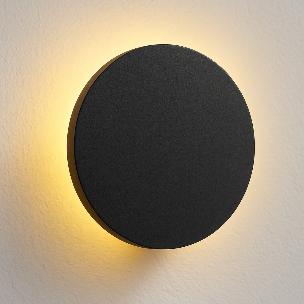 CGC BAILEY Black Round LED Outdoor Indoor Wall Light IP65 Back Lit Halo Polycarbonate Coastal