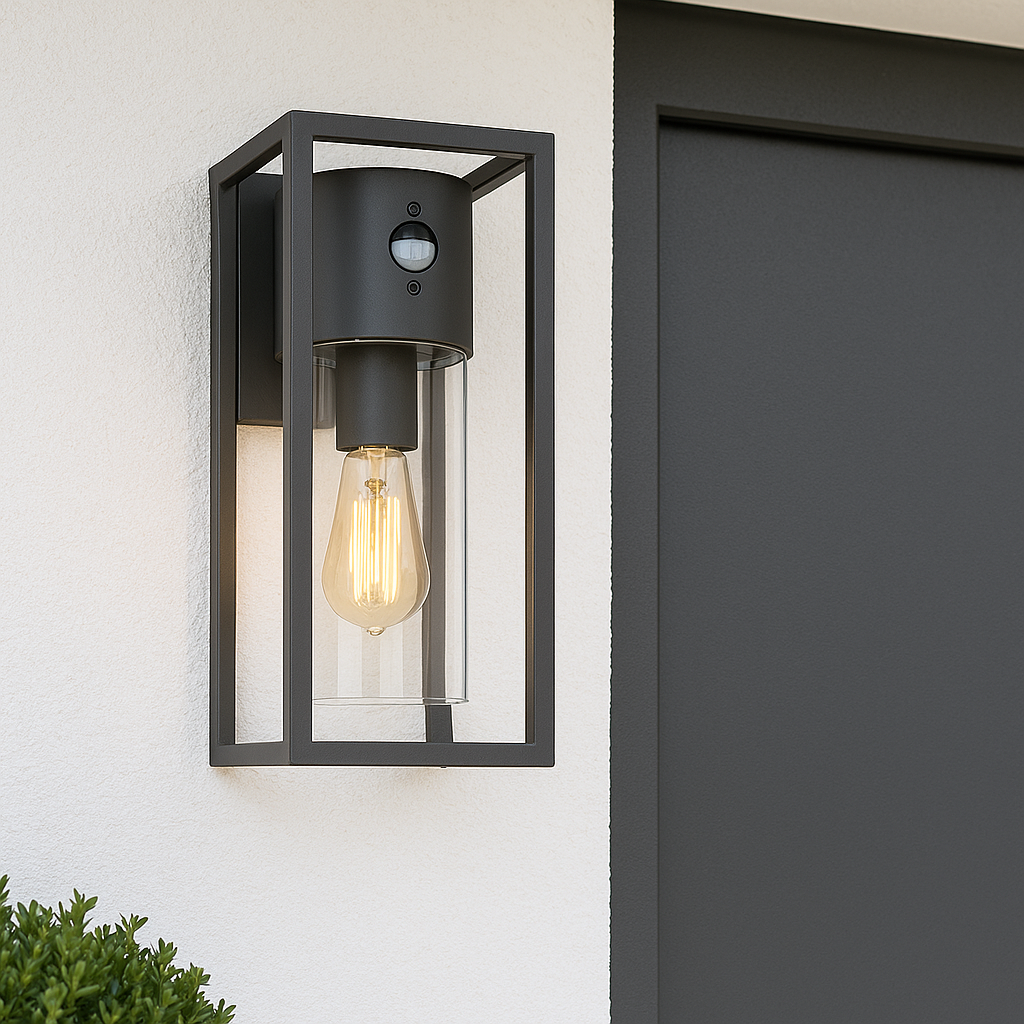 CGC ZOEY PIR Anthracite Dark Grey E27 Outdoor Wall Light Clear Diffuser IP54