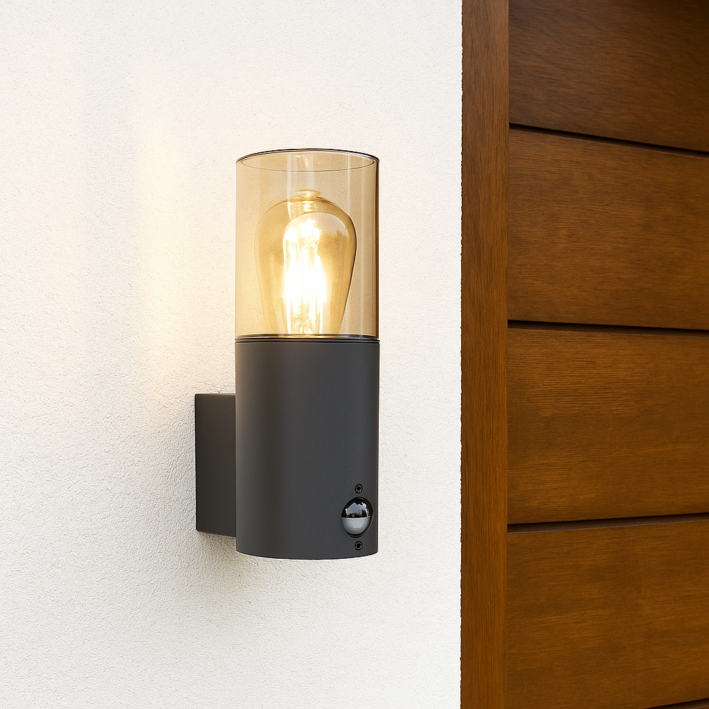 CGC BLUEBELL Dark Grey Cylinder Wall Light with PIR Motion Sensor
