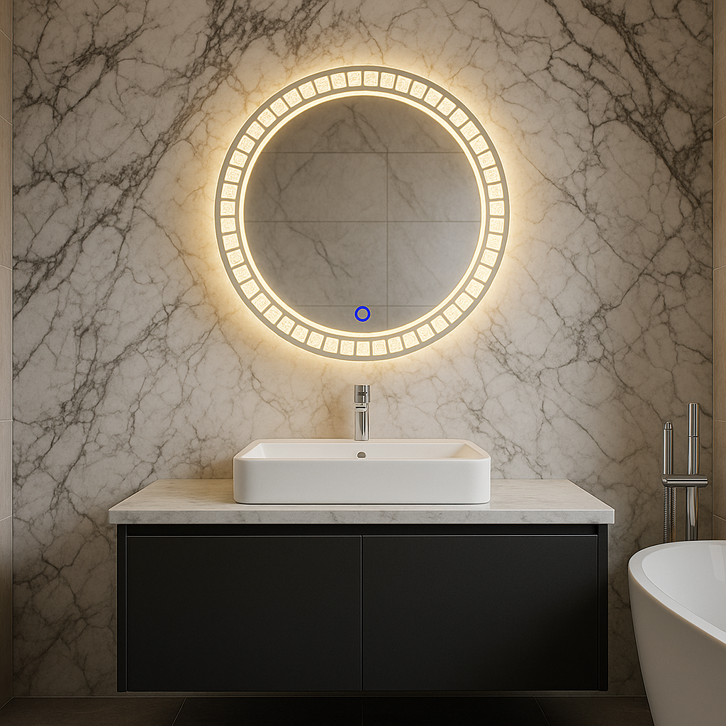 CGC ARIELLA 600mm Round Crystal LED Mirror Light with 3 CCT switch