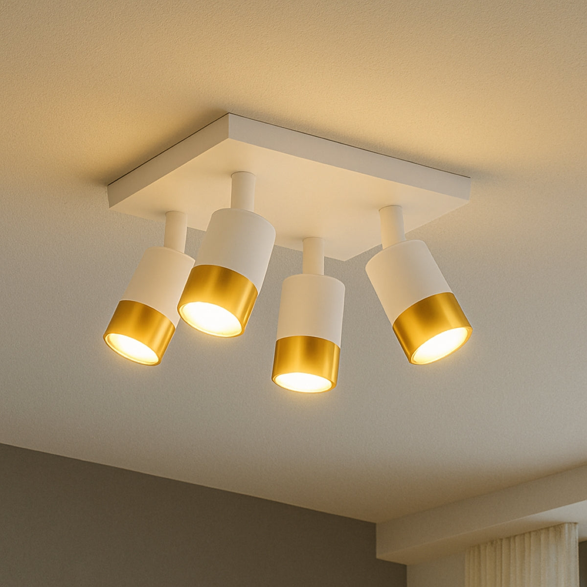 CGC PUZON White & Gold GU10 Adjustable Four Head Ceiling Spotlight Bar Light