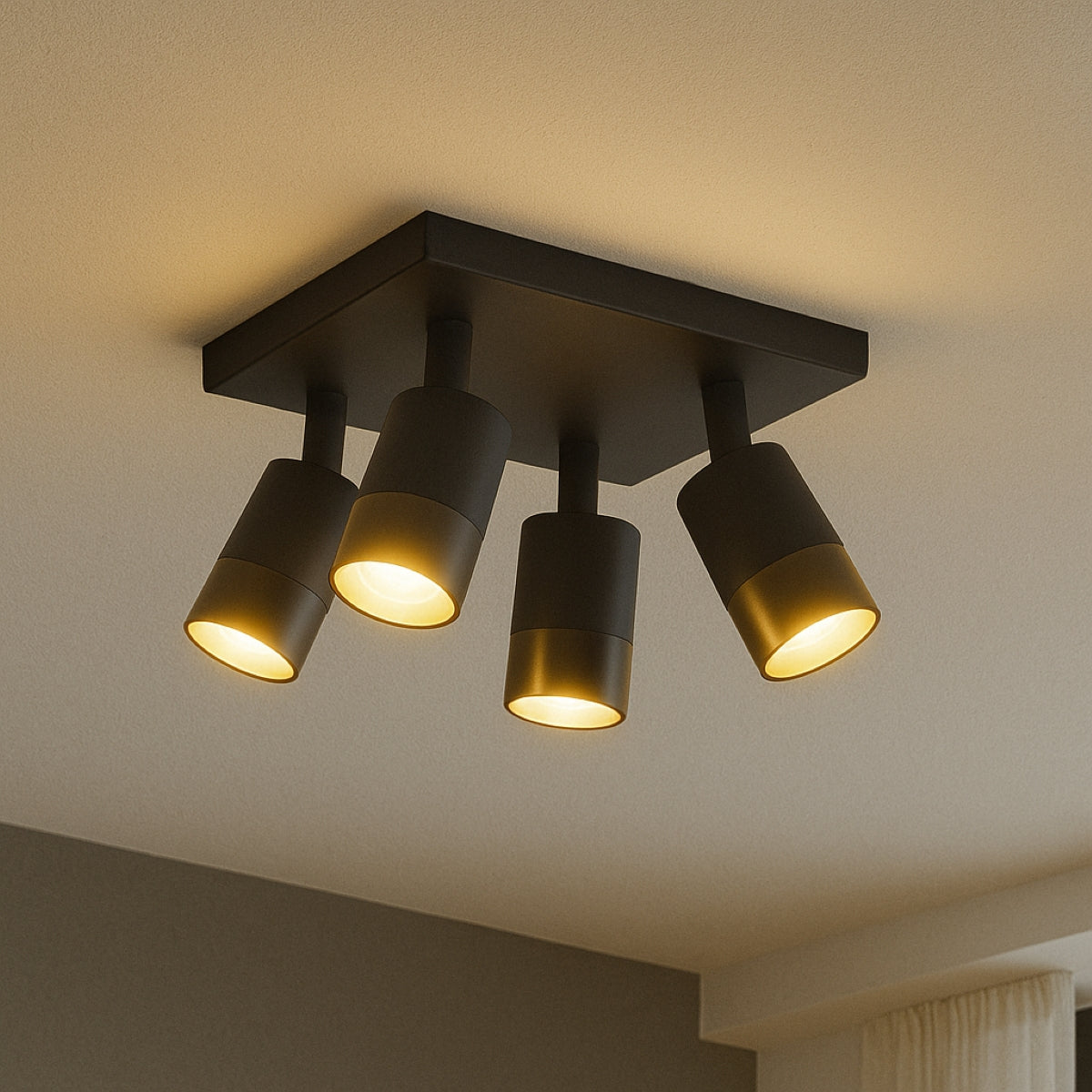 CGC PUZON Black & Gold GU10 Adjustable Four Heads Ceiling Spotlight Bar Light