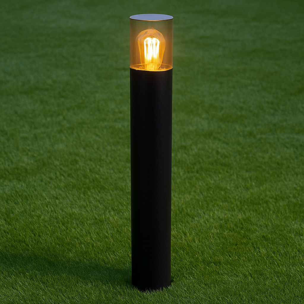 CGC BLUEBELL Black Outdoor Tall 80cm Post Light With Smoky Diffuser