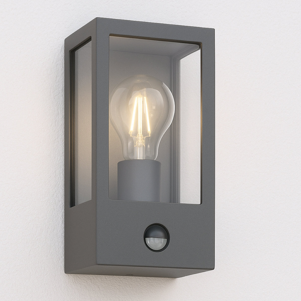 CGC MARINA Black E27 Outdoor PIR Motion Sensor Wall Light Box Lantern Clear Diffuser IP44