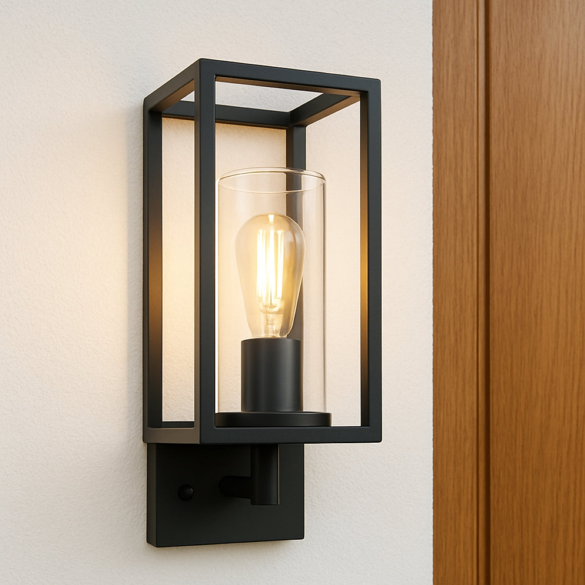 CGC CHLOE Up Black E27 Outdoor Wall Light Lantern Clear Diffuser IP54