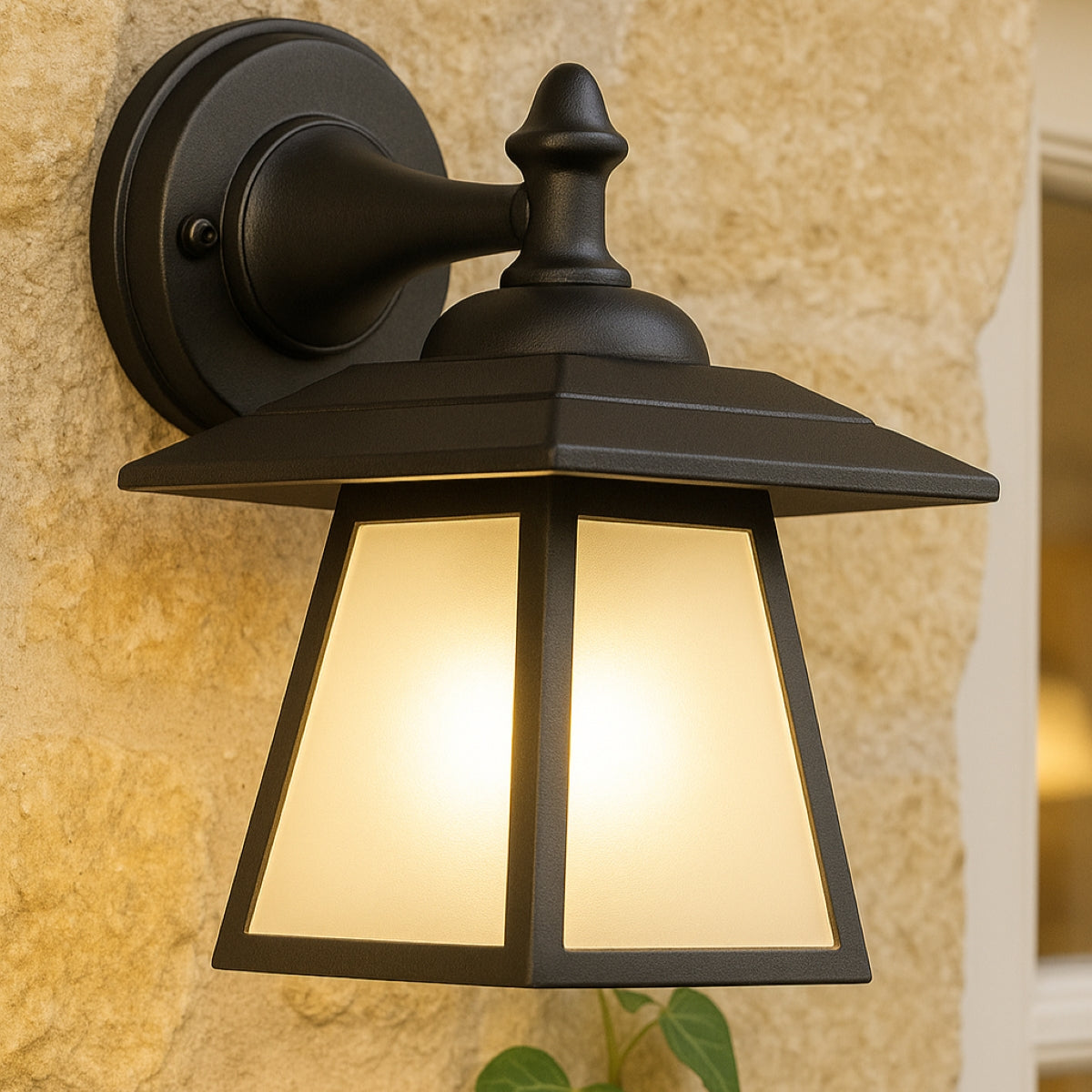 CGC CELINE Black Outdoor Wall Light Vintage Opal Diffuser E27 Standard Screw IP44