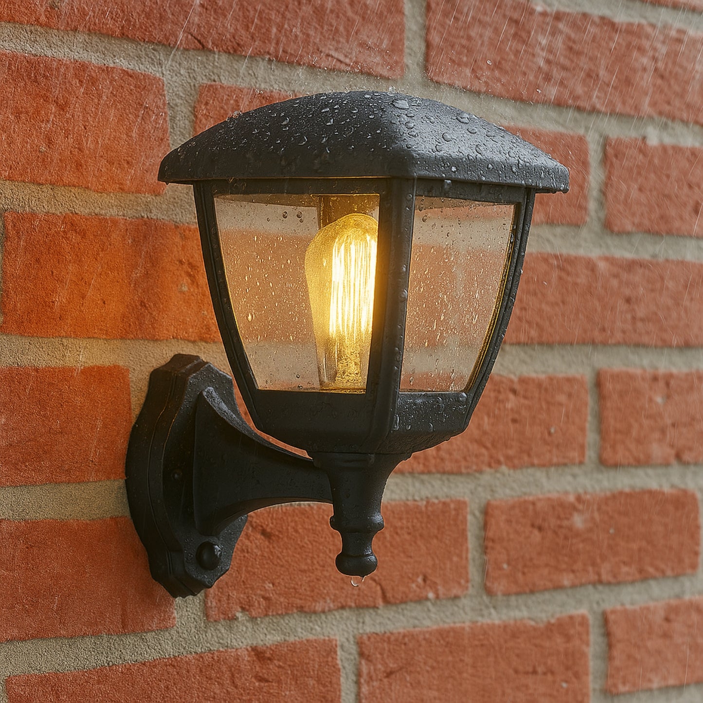 CGC NOVA Large Black Outdoor Wall Lantern Light PIR Motion Sensor with Clear Diffuser IP44 Polycarbonate Coastal