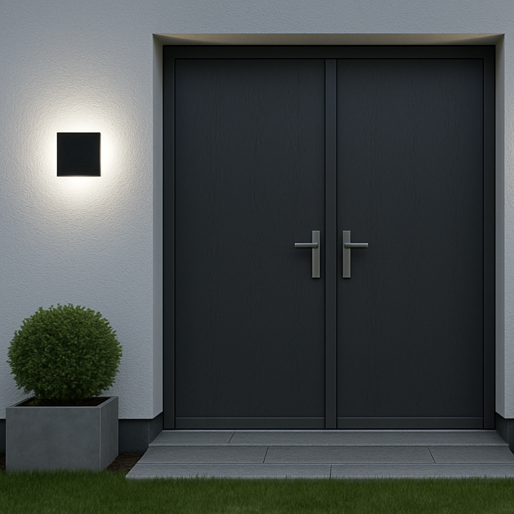 CGC BAILEY Black Square LED Outdoor Indoor Wall Light IP65 Back Lit Halo Polycarbonate Coastal