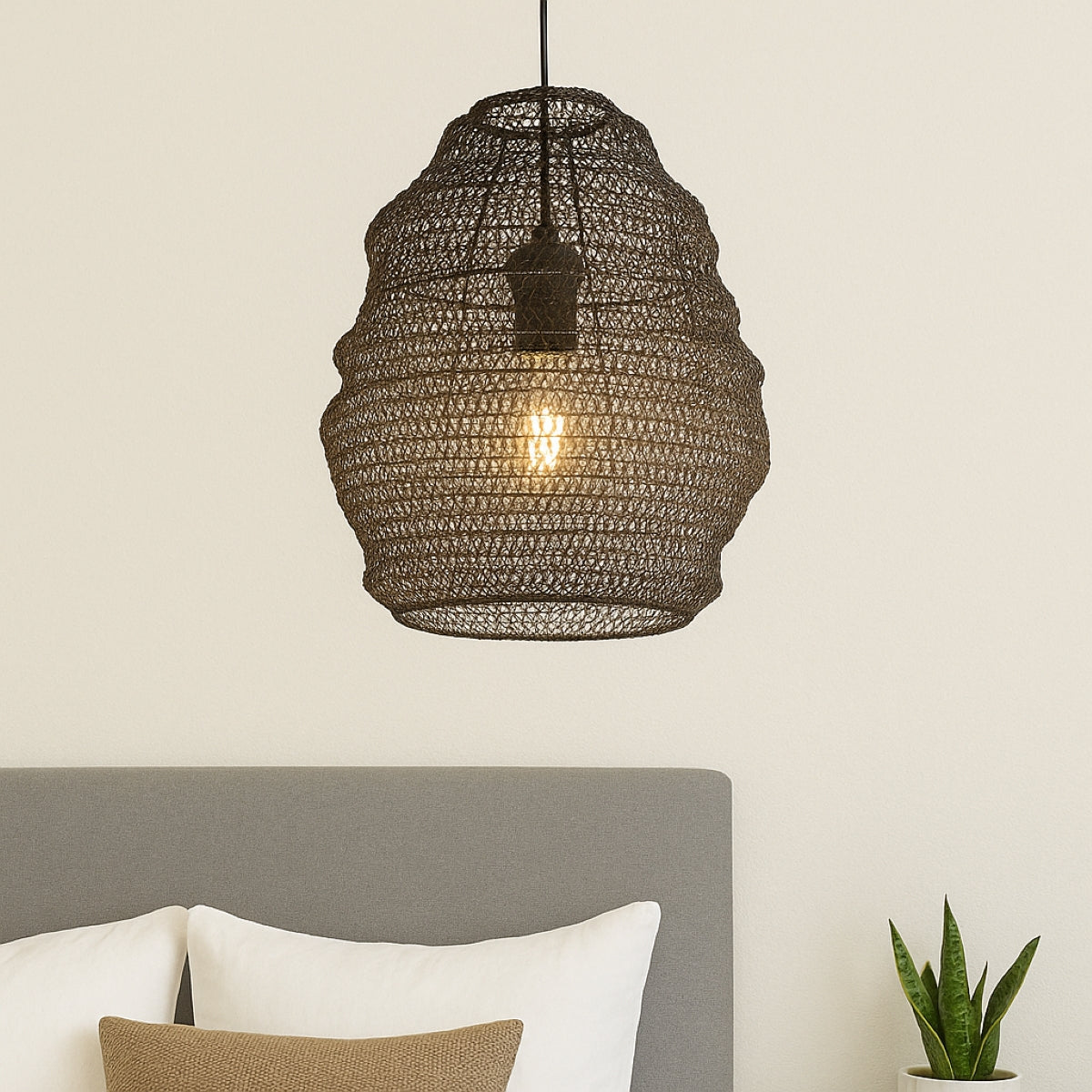 CGC CASABLANCA Medium Black Mesh Moroccan Metal Ceiling Pendant Light and Lamp Shade