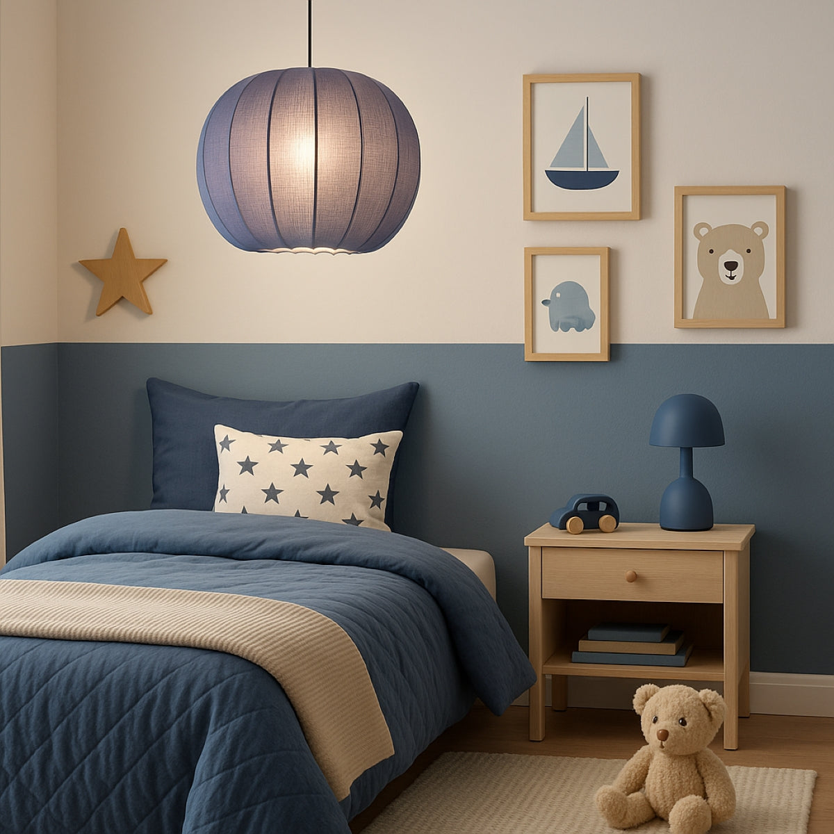 CGC LILA Navy Rounded Ribbed Stretch Cotton Fabric Lampshade